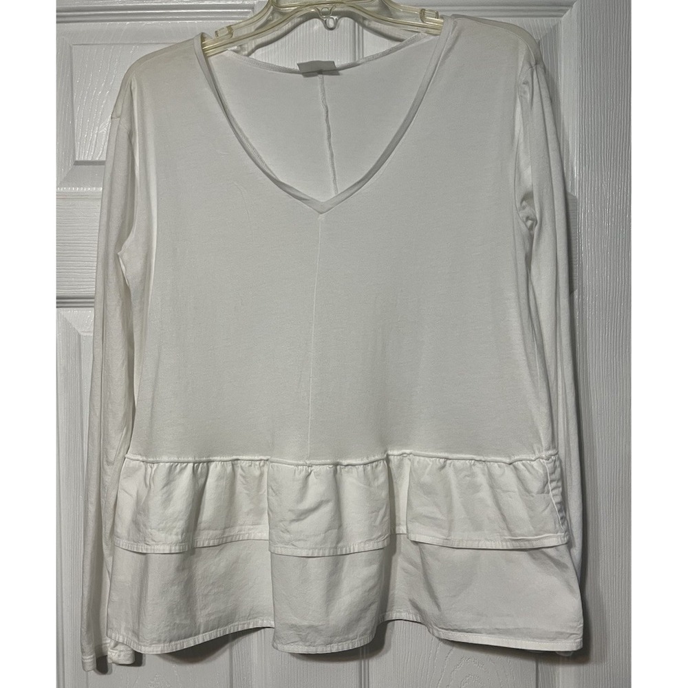 Abound Tiered‎ Peplum Tee White Long Sleeve T-Shirt Top Ruffle Blouse M